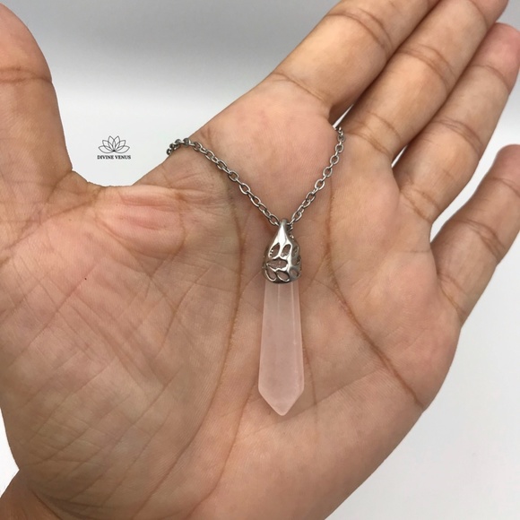 Rose Quartz Necklace | Stainless Steel - Picture 6 of 8